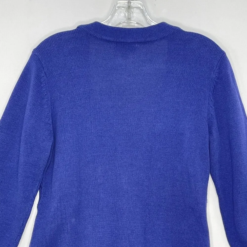 D&Co Women’s Small Cable Knit Sweater Cardigan Navy Blue One Button 3/4 Sleeve
